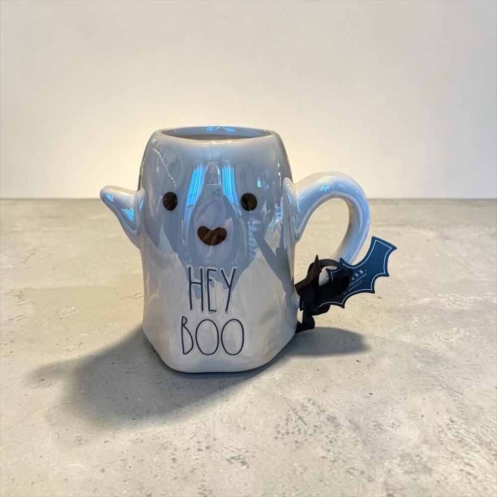 Rae Dunn Ghost Pearl White “Hey Boo” Coffee Tea Mug 20 oz